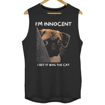 Im Innocent I Bet It Was The Cat Funny Guilty Cute Pug Unisex Tank Top | Favorety