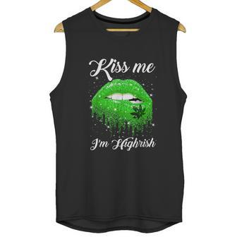 Kiss Me Im Highrish 420 Cannabis Marijuana Weed Lips Gift Graphic Design Printed Casual Daily Basic Unisex Tank Top | Favorety