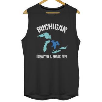 Michigan Unsalted Amp Shark Free Funny Great Lakes T-Shirt Unisex Tank Top | Favorety DE