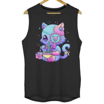 Pastel Goth Aestic Kawaii Creepy Cat Eating Ramen Noodles Unisex Tank Top | Favorety UK