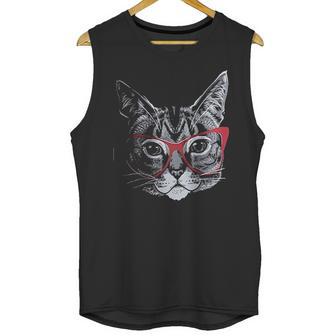 Red Linda Glasses Cat Sassy Funny Kitty Belcher Cute Unisex Tank Top | Favorety CA