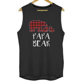 Red Plaid Papa Bear Two Cubs Matching Buffalo Pajama Xmas Unisex Tank Top | Favorety