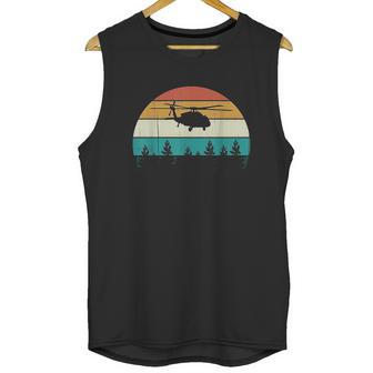 Retro Black Hawk Helicopter Pilot Vintage Sunset Unisex Tank Top | Favorety AU