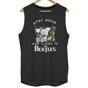 Snoopy And Woodstock Stay Home And Listen To The Beatles Shirt Unisex Tank Top | Favorety UK