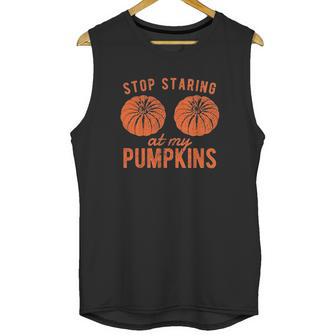 Stop Staring At My Pumpkins Funny Halloween Bobs Unisex Tank Top | Favorety UK