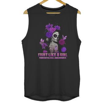 Sugar Skull Fight Like A Girl Fibromyalgia Awareness Shirt Unisex Tank Top | Favorety UK