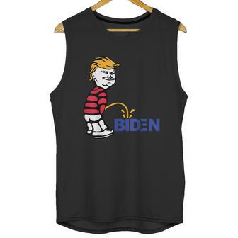 Trump 2021 Peeing Pissing Pee On Biden Anti Biden Unisex Tank Top | Favorety