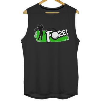 Vintage Golfer Swinging And Saying Fore Unisex Tank Top | Favorety