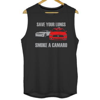 Wheel Spin Addict Mens Save Your Lungs Smoke A Camaro Unisex Tank Top | Favorety UK