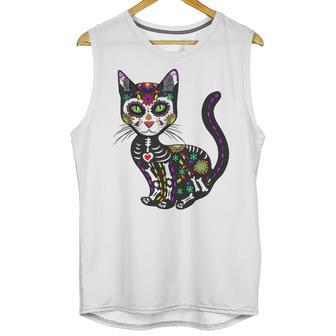 Cute Sugar Skull Mexican Cat Halloween Day Of The Dead Unisex Tank Top | Favorety UK