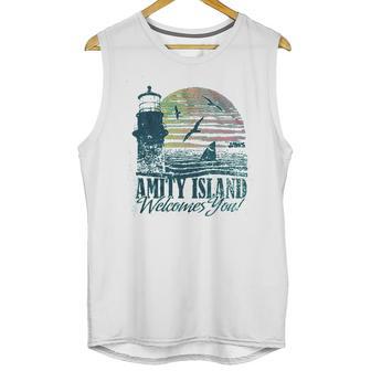 Jaws Amity Island Welcomes You Lighthouse Mahi Heather Unisex Tank Top | Favorety