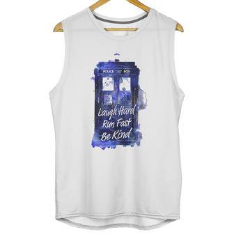 Ripple Junction Doctor Who Laugh Hard Run Fast Watercolor Tardis Junior Unisex Tank Top | Favorety