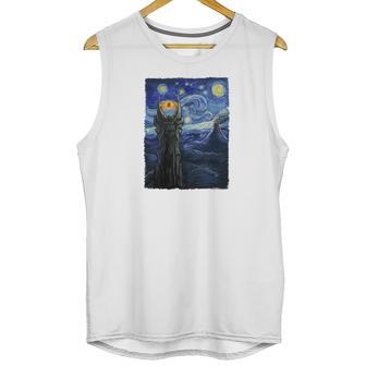 Vincent Van Gogh The Starry Night With Lord Of The Rings Middle Earth Sauron Tower Evil Eye Tshirt Unisex Tank Top | Favorety UK