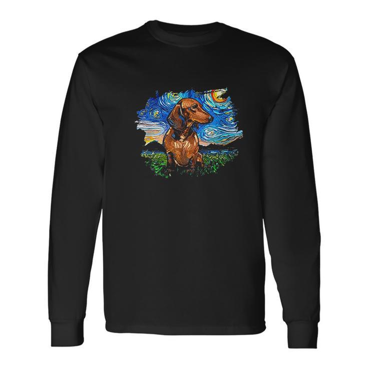 Brown Short Hair Dachshund Starry Night Dog Art By Aja Unisex Long Sleeve