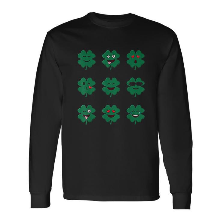 Clover Emojis St Patricks Day Emoticons Boys Girls Kids Unisex Long Sleeve