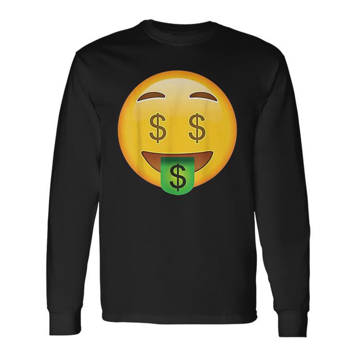 Emoji Money Face Cute Smile Dollar Signs Eyes Mouth Emotic Unisex Long Sleeve