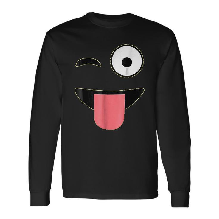 Halloween Costume Emoji Face Wink Eye Tongue Unisex Long Sleeve