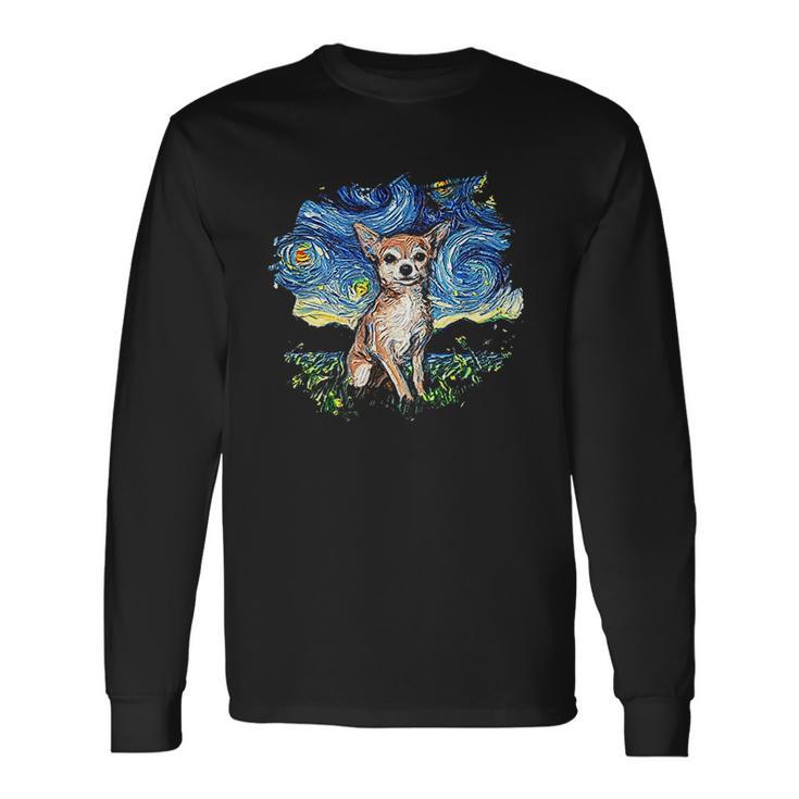 Tan Chihuahua Starry Night Impressionist Dog Art Unisex Long Sleeve