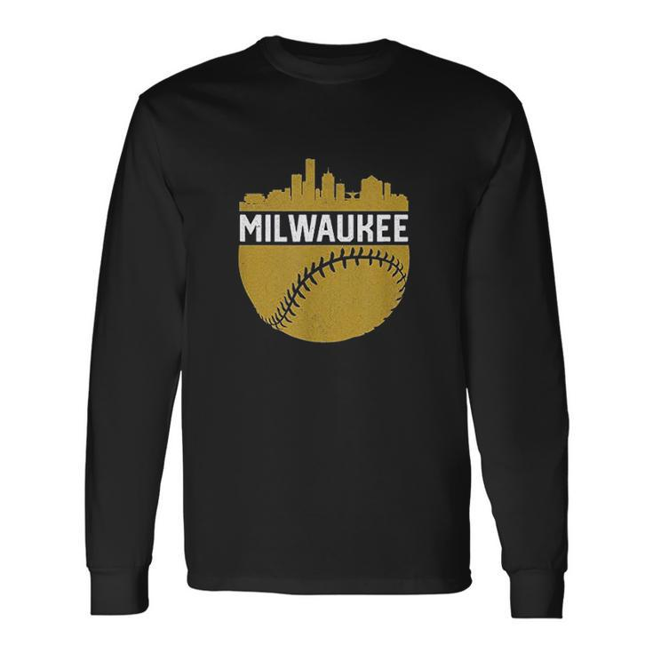 Vintage Downtown Milwaukee Wisconsin Skyline Baseball Unisex Long Sleeve