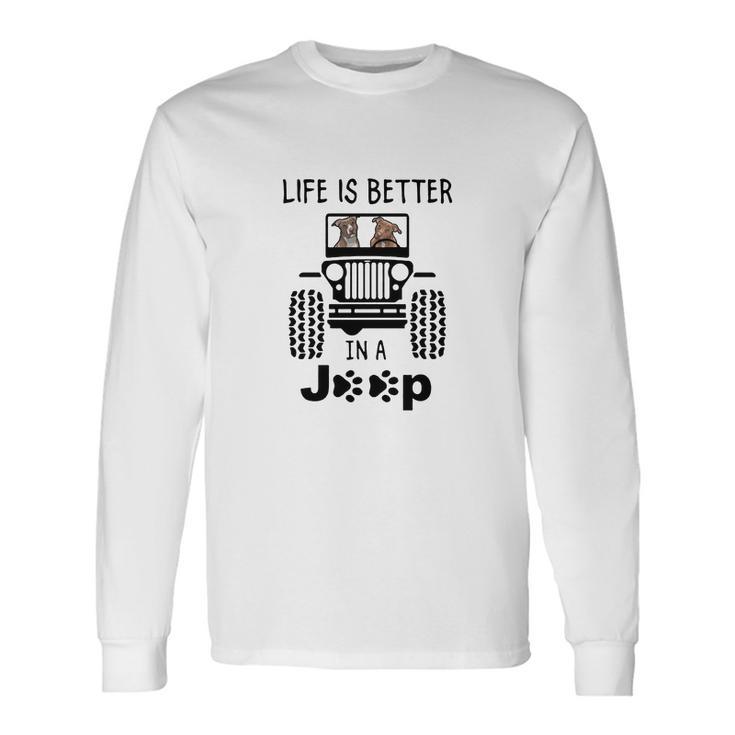 Pit Bull In A Jeep Unisex Long Sleeve