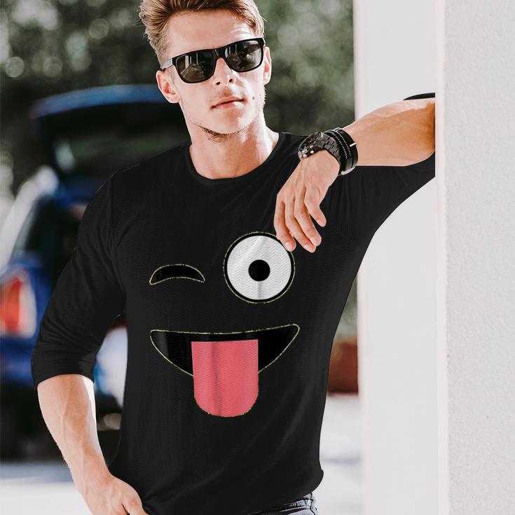 Halloween Costume Emoji Face Wink Eye Tongue Unisex Long Sleeve Gifts for Him