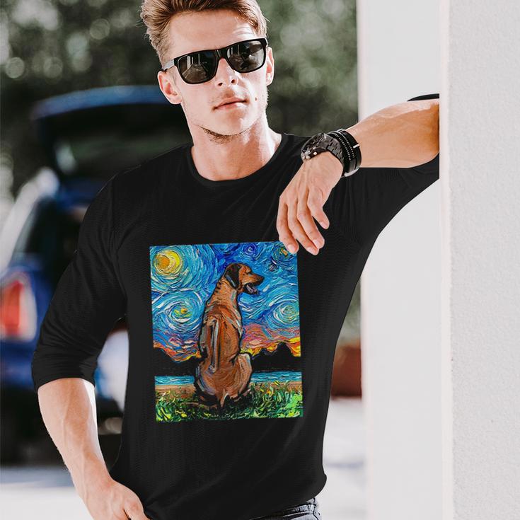 Rhodesian Ridgeback Starry Night Dog Official Art By Aja Unisex Long Sleeve Gifts for Him