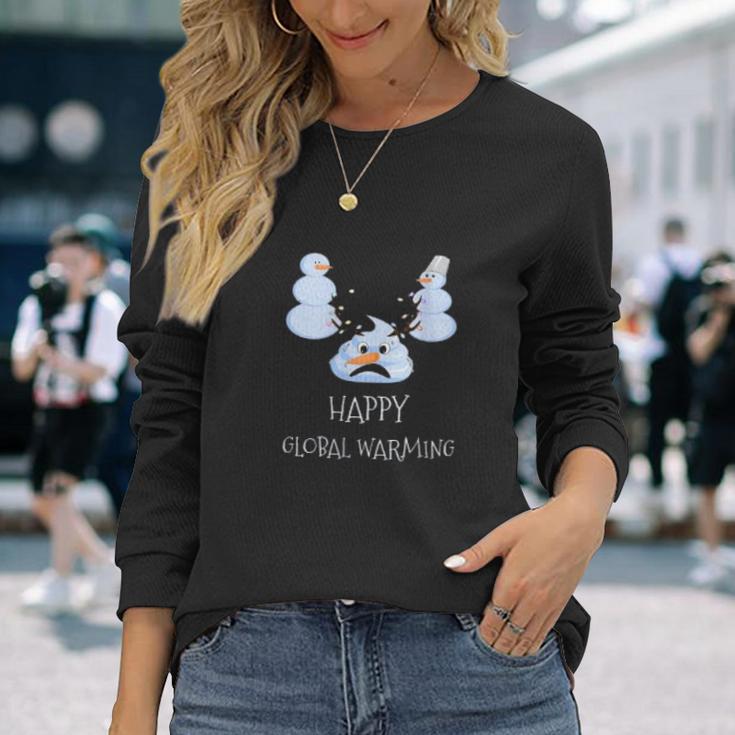 Happy Global Warming Snowmen Emoji Climate Change Unisex Long Sleeve Gifts for Her