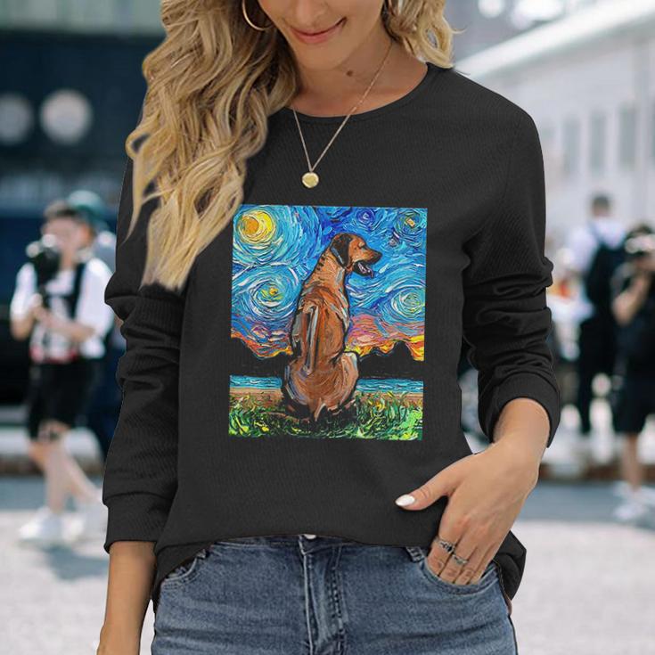 Rhodesian Ridgeback Starry Night Dog Official Art By Aja Unisex Long Sleeve Gifts for Her