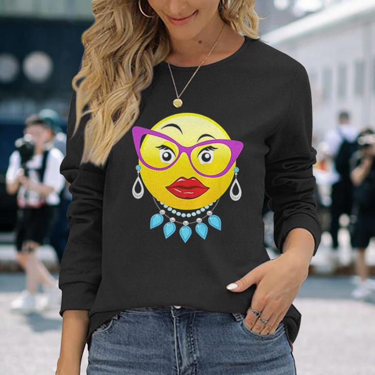 Smiling Emojis Lady Bling Face Glasses Costume Unisex Long Sleeve Gifts for Her