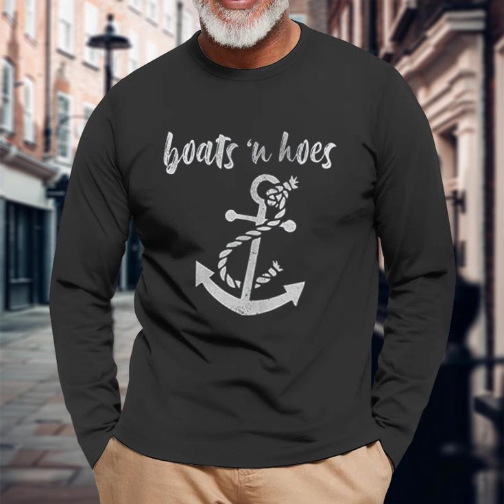 Boats N Hoes Funny Nautical Comedy Lake Ocean Unisex Long Sleeve Gifts for Old Men