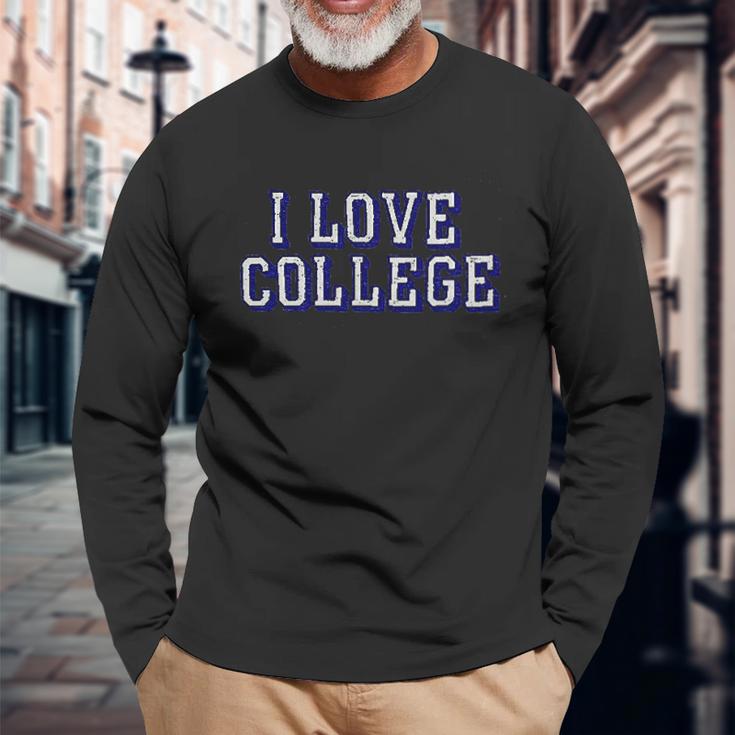 Charlie Hustle Unisex Vintage Grey I Love College Unisex Long Sleeve Gifts for Old Men