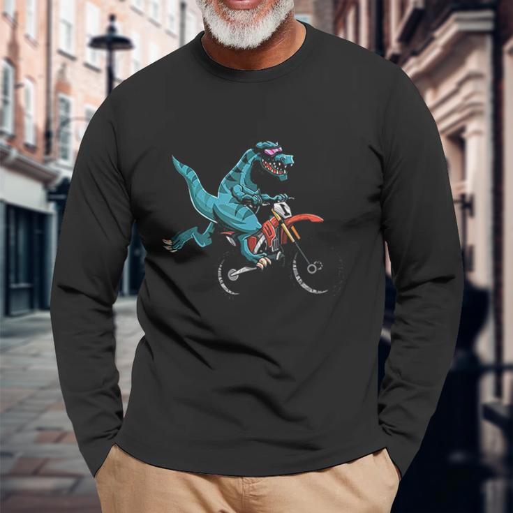 Funny Dino On Bike Trex Lover Rider Motorcycle Unisex Long Sleeve Gifts for Old Men