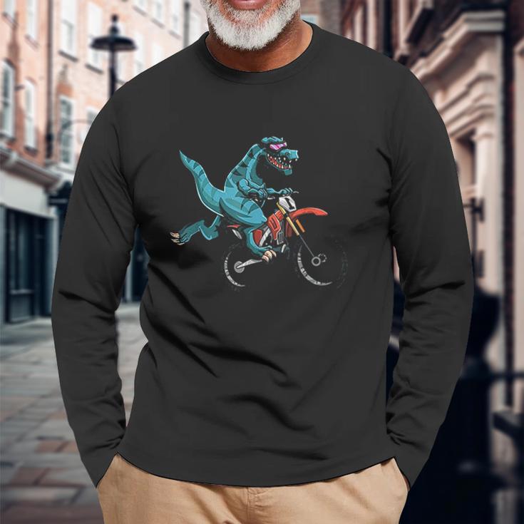 Funny Dino On Dirt Bike Trex Lover Rider Motorcycle Riding Unisex Long Sleeve Gifts for Old Men