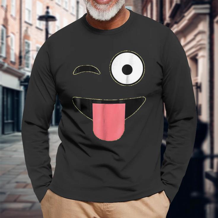 Halloween Costume Emoji Face Wink Eye Tongue Unisex Long Sleeve Gifts for Old Men