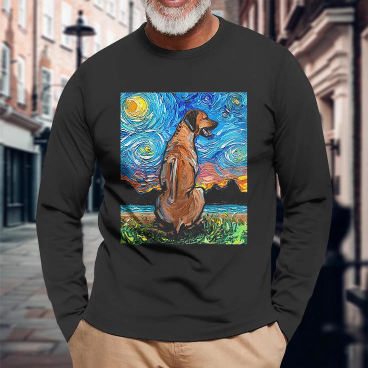 Rhodesian Ridgeback Starry Night Dog Official Art By Aja Unisex Long Sleeve Gifts for Old Men