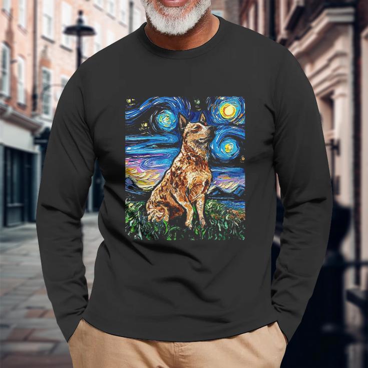 Starry Night Cattle Dog Colorful Unisex Long Sleeve Gifts for Old Men