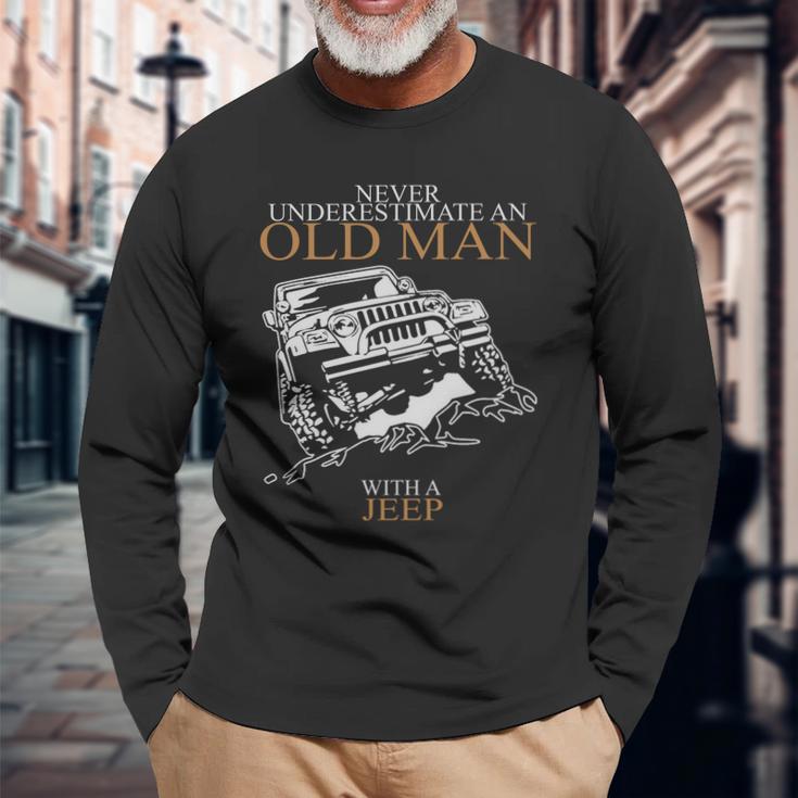 Never Underestimate An Old Man Jeep T-Shirts T-Shirt Unisex Long Sleeve Gifts for Old Men