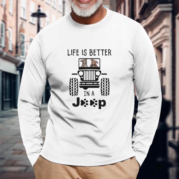 Pit Bull In A Jeep Unisex Long Sleeve Gifts for Old Men