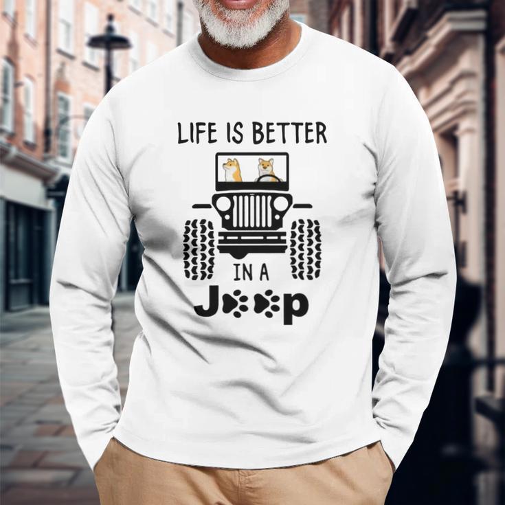 Shiba Inu Life Is Better In A Jeep Unisex Long Sleeve Gifts for Old Men