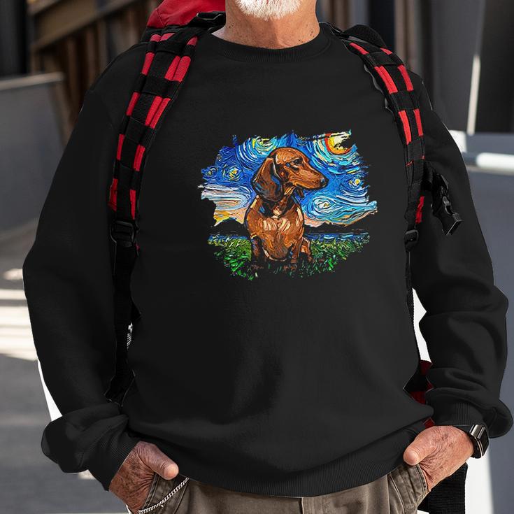 Brown Short Hair Dachshund Starry Night Dog Art By Aja Sweatshirt Gifts for Old Men