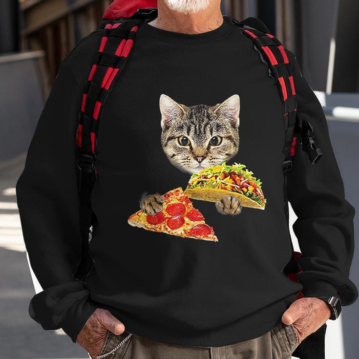 Cat Eating Taco And Pizza Shirt Funny Kitty By Zany Brainy Sweatshirt Gifts for Old Men