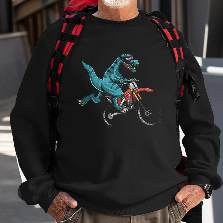 Funny Dino On Dirt Bike Trex Lover Rider Motorcycle Riding Sweatshirt Gifts for Old Men