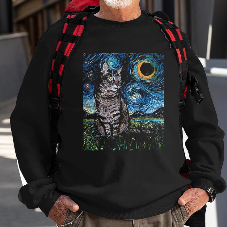 Gray Tabby Tiger Cat Starry Night Moon And Stars Art By Aja Sweatshirt Gifts for Old Men