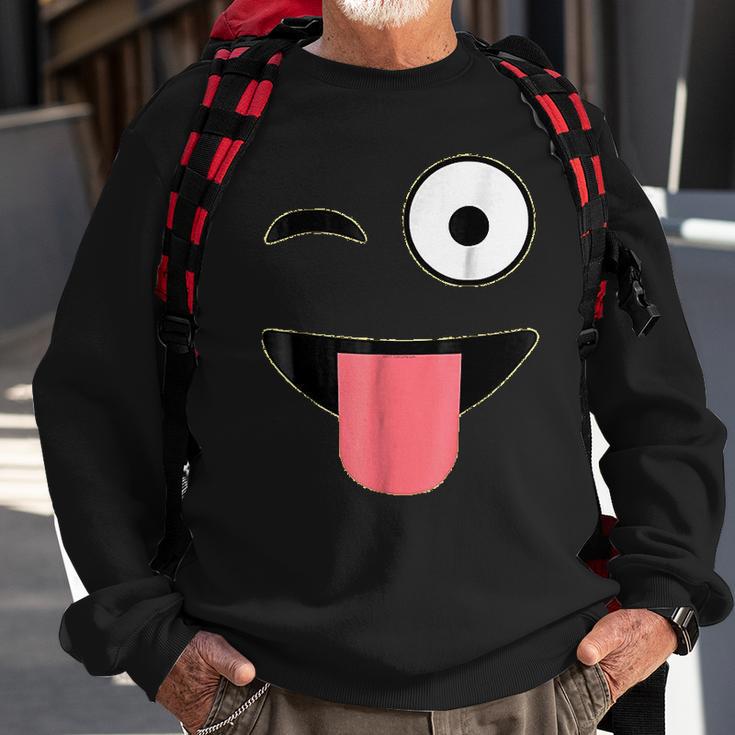 Halloween Costume Emoji Face Wink Eye Tongue Sweatshirt Gifts for Old Men