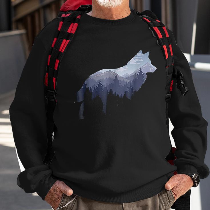 Lone Wolf Survives The Mountain Silhouette Art Sweatshirt Gifts for Old Men