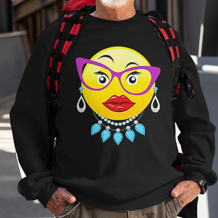 Smiling Emojis Lady Bling Face Glasses Costume Sweatshirt Gifts for Old Men