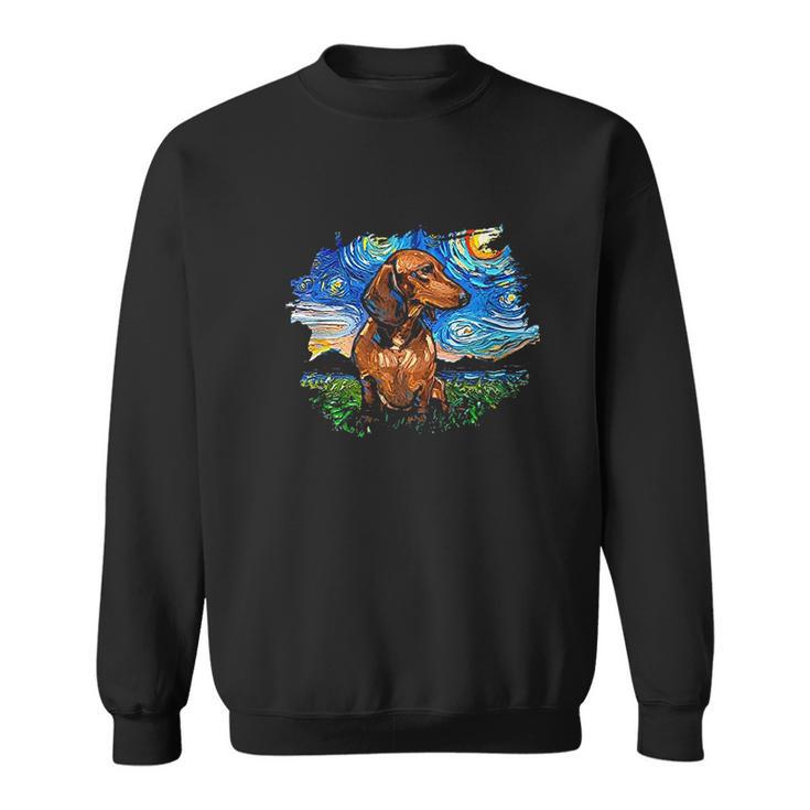 Brown Short Hair Dachshund Starry Night Dog Art By Aja Sweatshirt