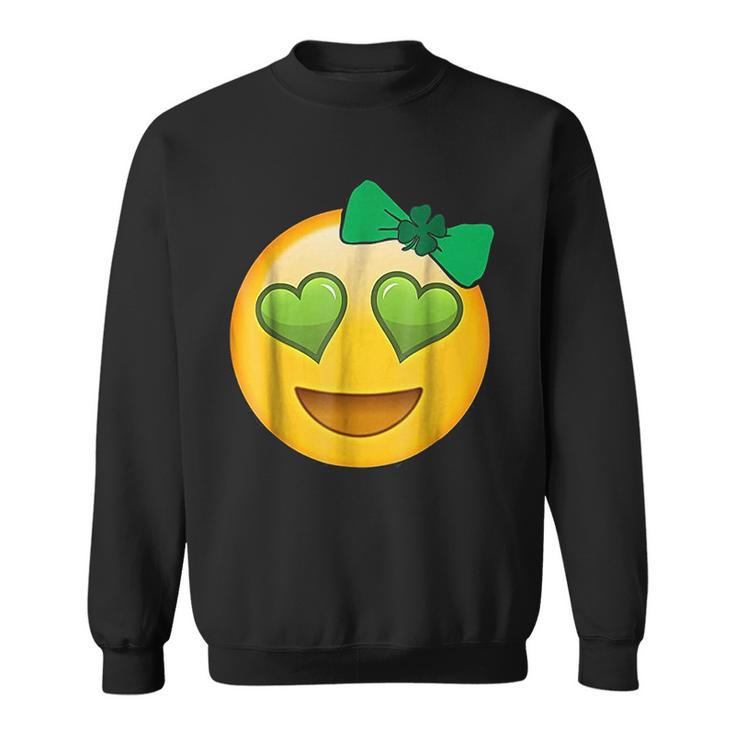 Emoji Saint Patricks Day Girls Green Heart Eyes Bow Sweatshirt