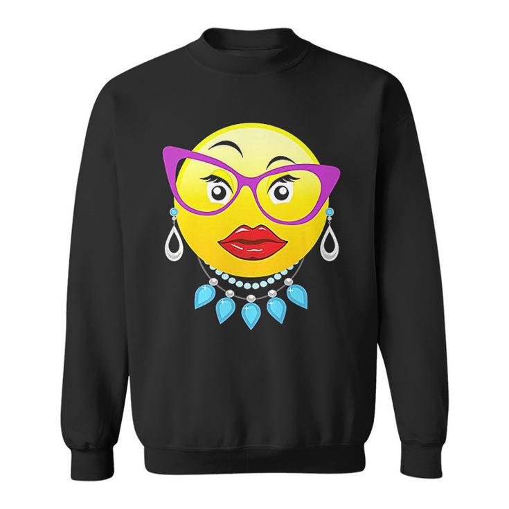 Smiling Emojis Lady Bling Face Glasses Costume Sweatshirt