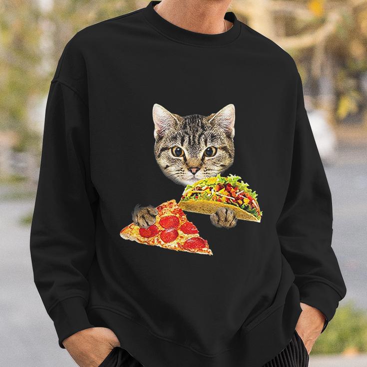 Cat Eating Taco And Pizza Shirt Funny Kitty By Zany Brainy Sweatshirt Gifts for Him